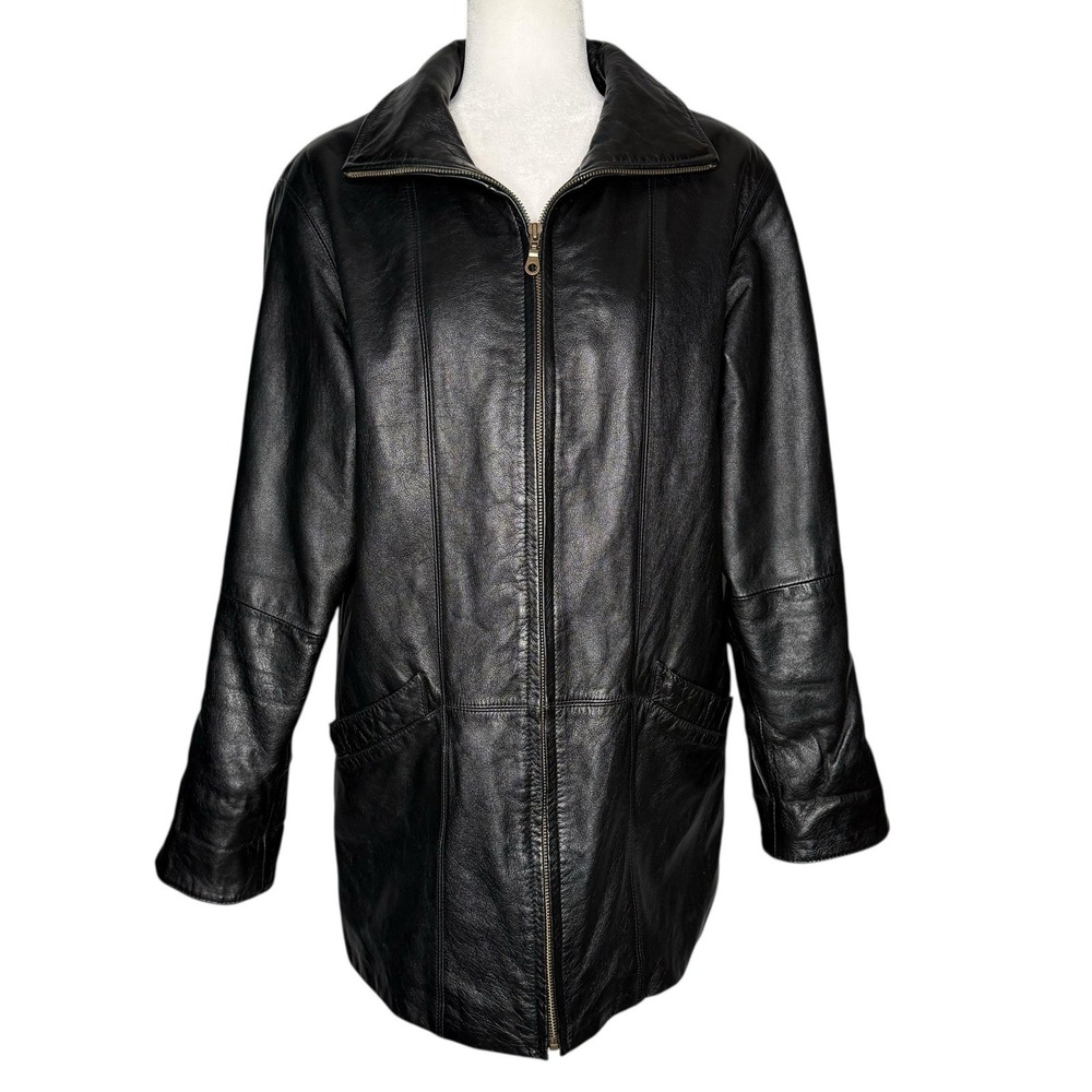 Wilson's Genuine Leather Women's Blazer Jacket Size XS Black Pockets Long Length